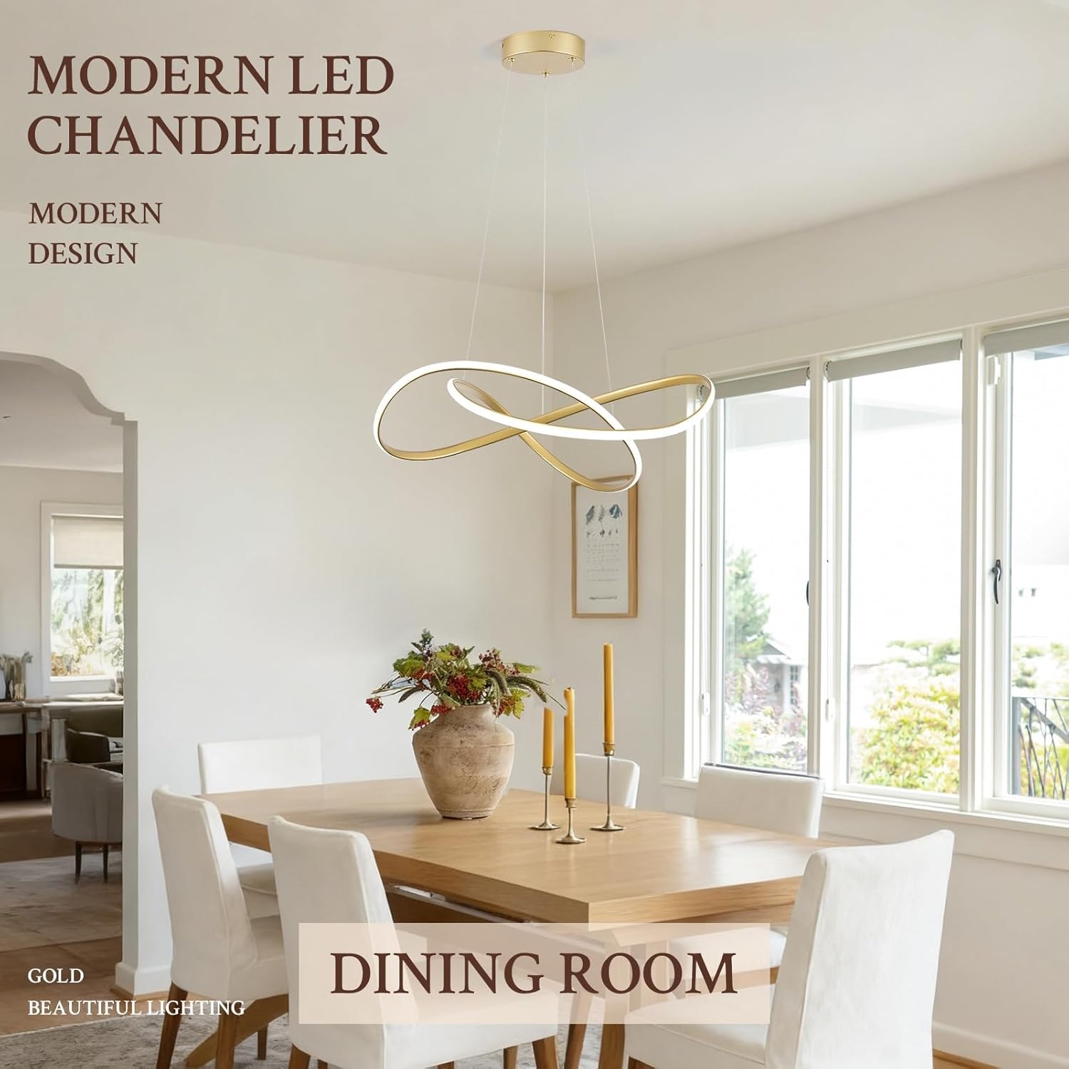 moderno lustre Gold D20in LED pendente luminárias para cozinha Island, Contemporary Ring lustre High teto