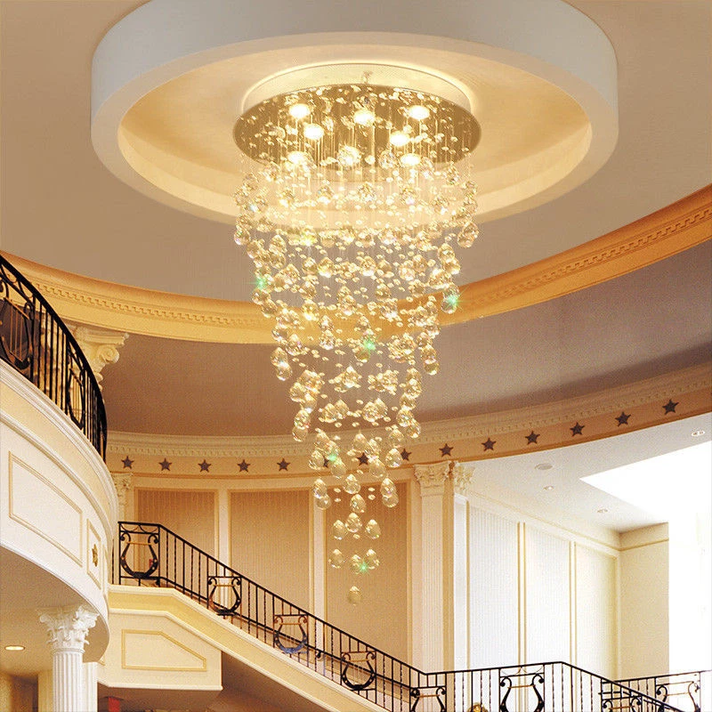 LED lâmpada de teto cristal lustre sala de estar pendente Luxury Stair luminária