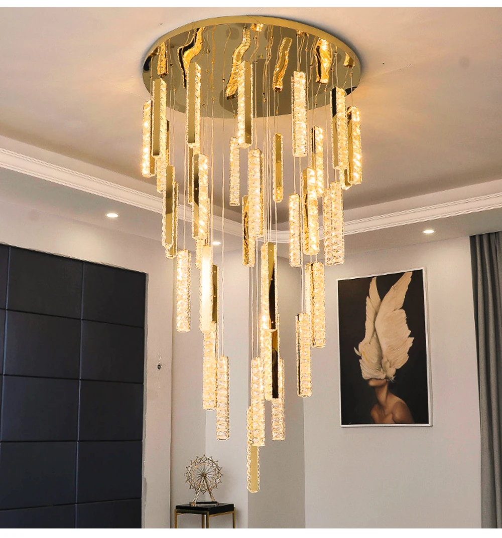 moderno grande Luxury Stainless Steel Gold LED dimerizável teto lustre pendente suspenso luminária para Living sala de jantar Villa