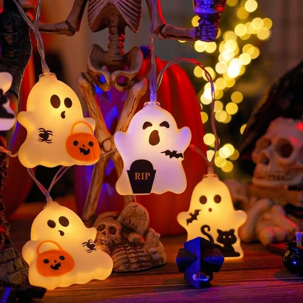 Halloween Ghost String luminárias LED Lantern Garland Portable Decorative luminária para Party interno externo