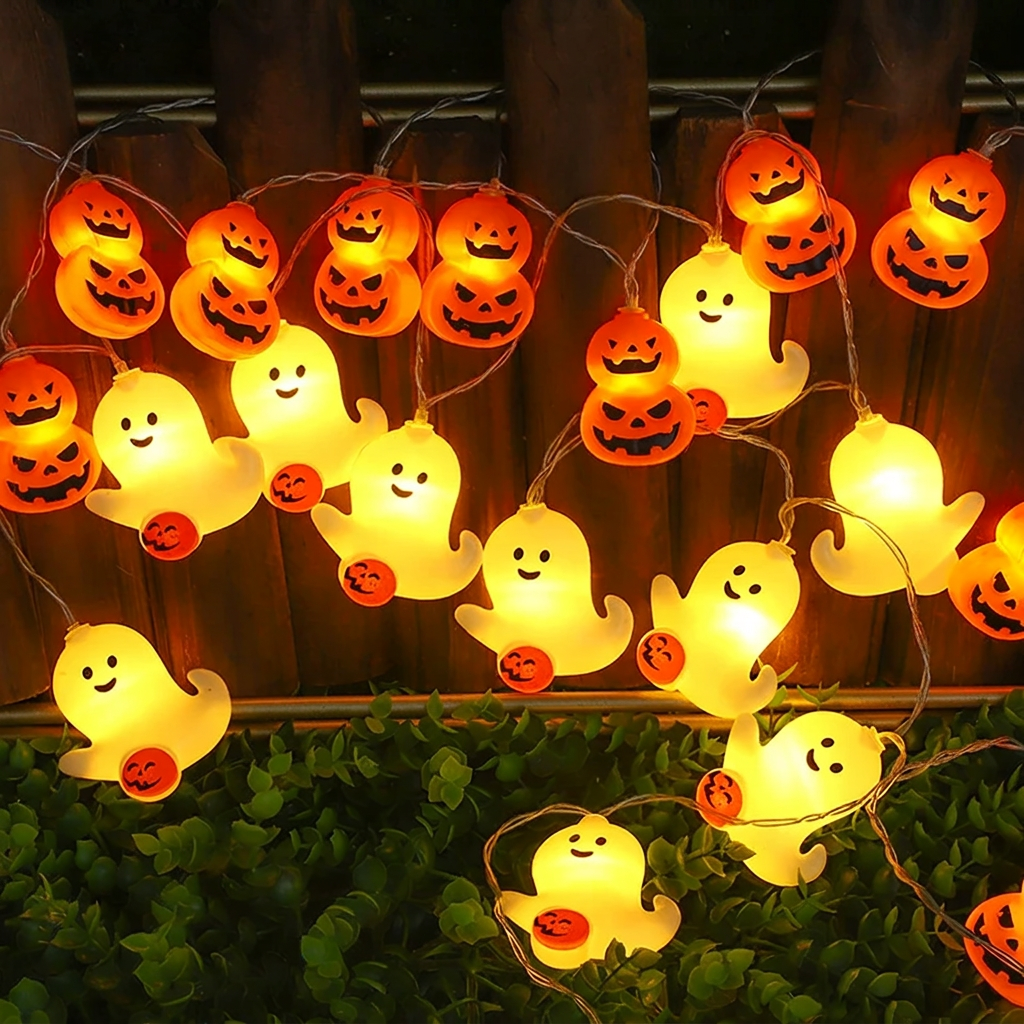 LED Halloween String luminárias Ghost Battery alimentado Party Decoration interno externo Atmosphere iluminação