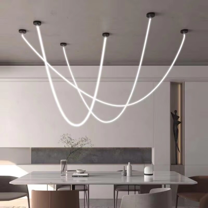 Danish Designer moderno Minimalist Line pendente Silicone Shade preto Gold acabamento 100cm Length LED lâmpadas Included para casa