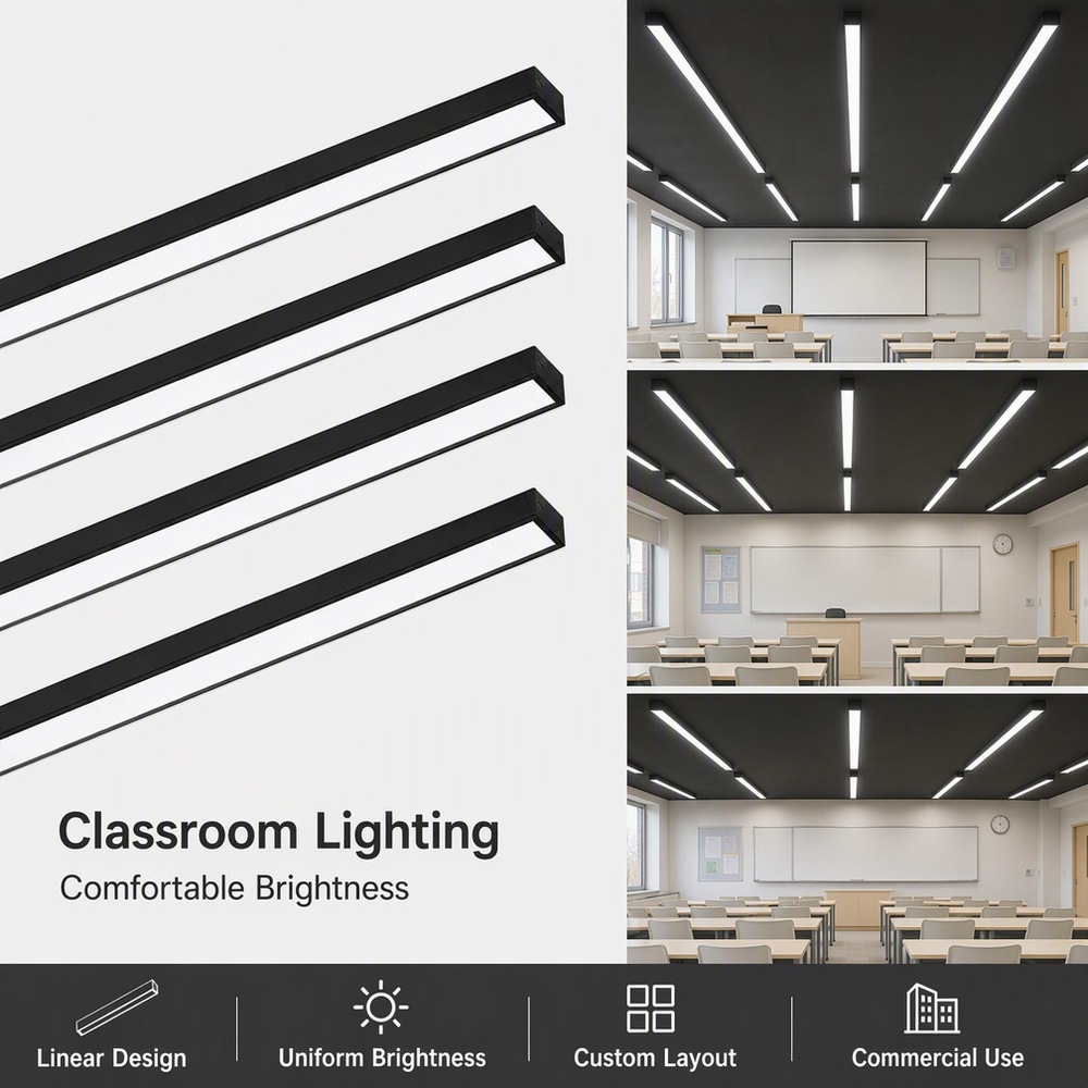 Customized Metal preto Acrylic Warranty Gym Supermarket escritório Long luminária de teto LED linear pendente Hanging lustre
