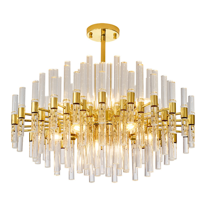 Luxury moderno grande Gold cristal Glass pendente lustre para sala de jantar