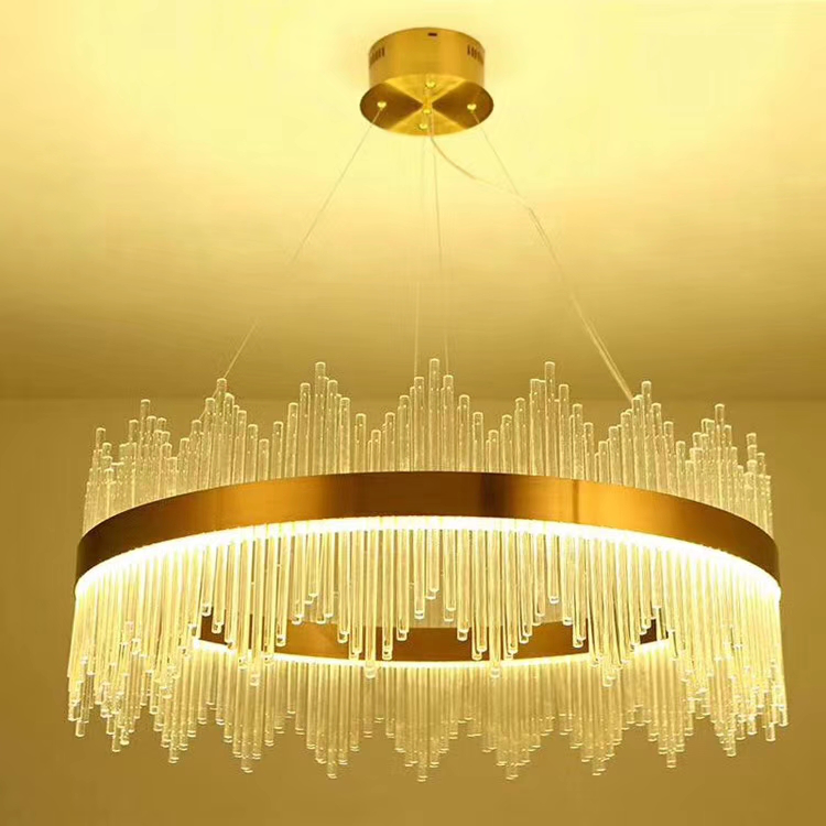 Luxury moderno Design LED Glass Rods Circle redondo cristal lustre para Wedding Banquet