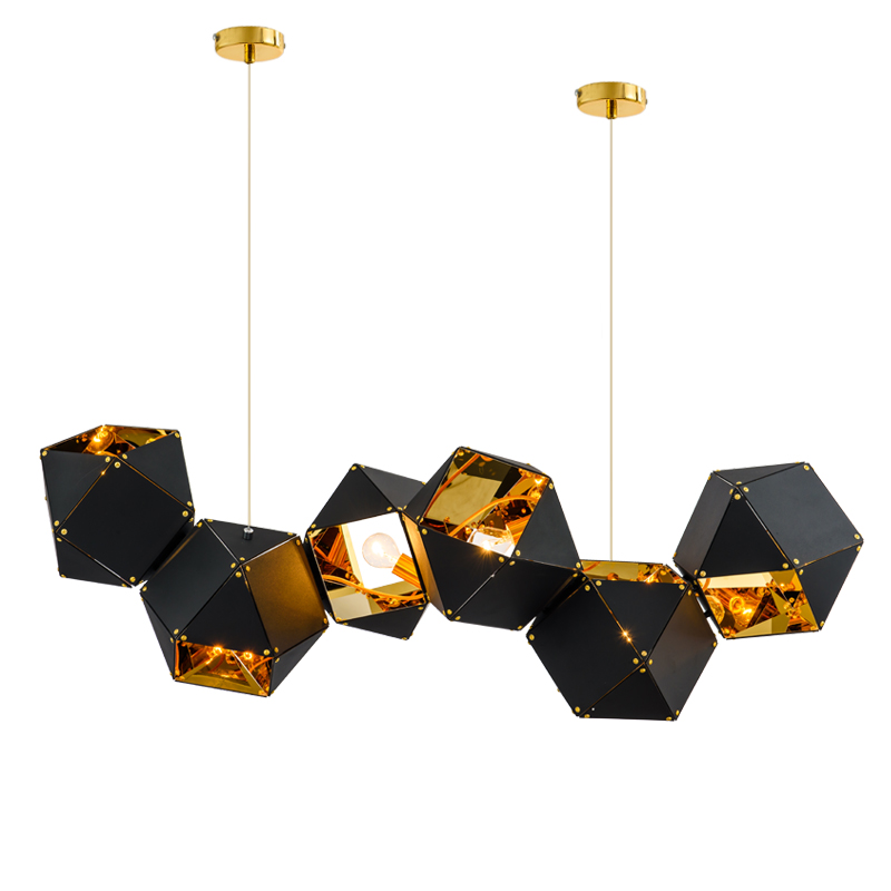 moderno preto Gold 6 luminárias Polygon Stainless Steel luminária pendente