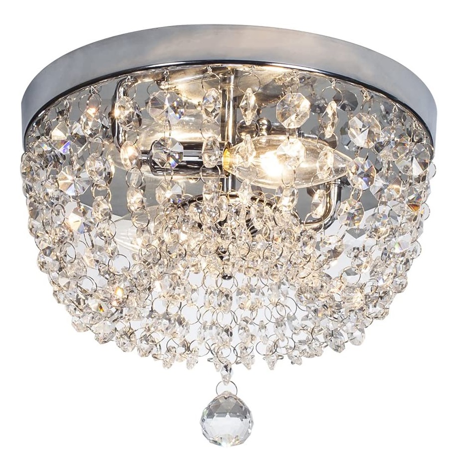 dimerizável LED moderno Roundness Glass Shade K9 cristal Bead teto embutir Polished Chrome luminária