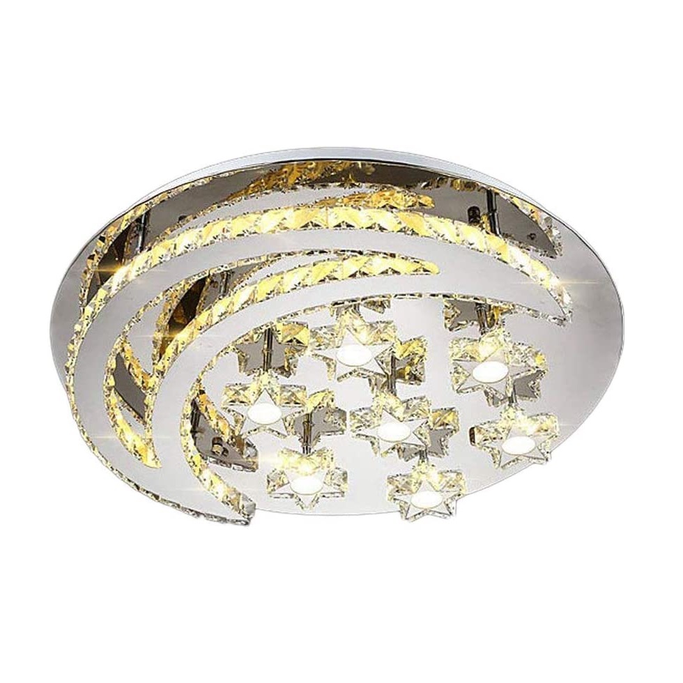 moderno Art Deco LED luminária de teto cristal Moon e Star Design Flushmount teto luminária in Stainless Steel acabamento