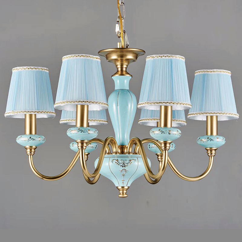 New 6 luminárias Fabric Shade pendente Ceramic French lustre