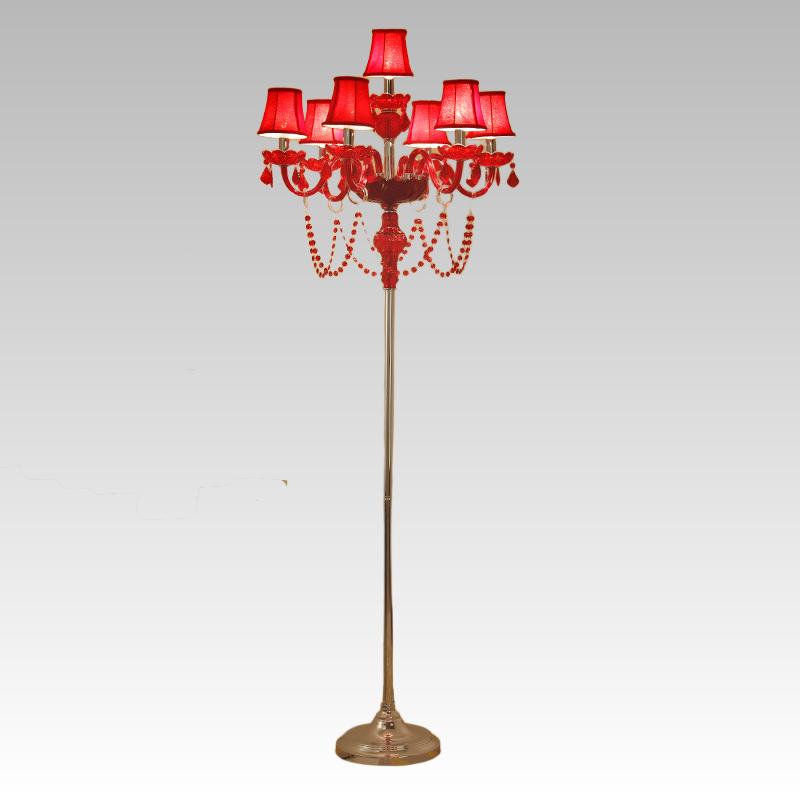Wholesale 7 Lights Fabric Lamp Shade Red Gold Crystal Glass Floor Standing Lamps