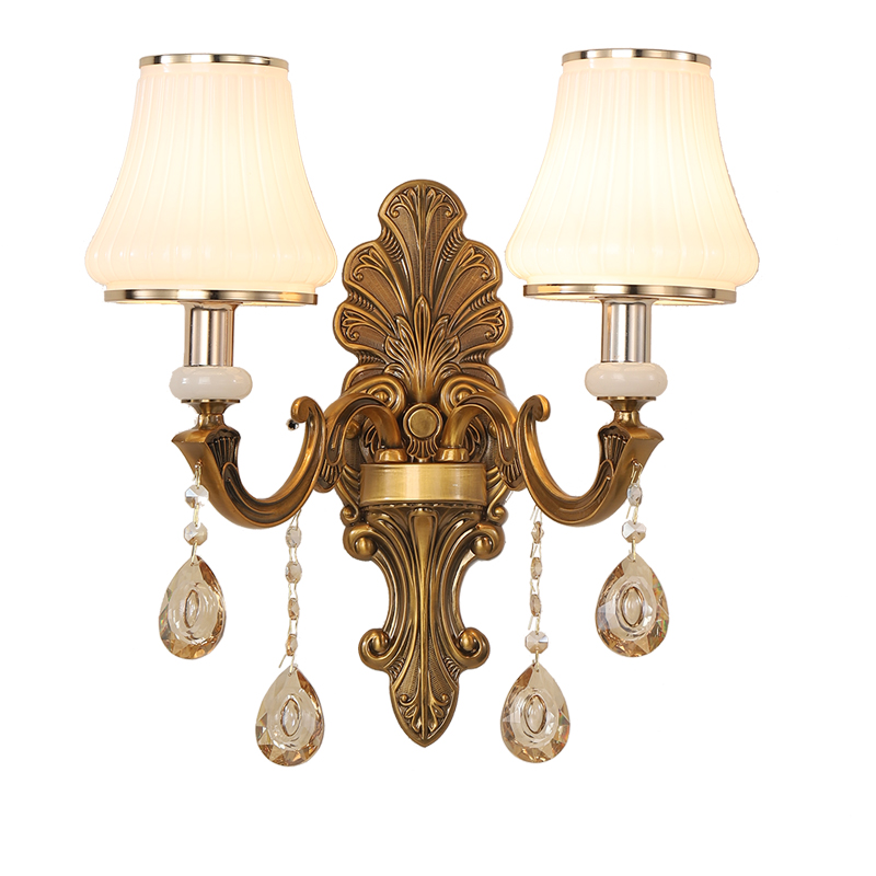 Antique Brass Wall Scone Opal Glass cristal luminária de parede