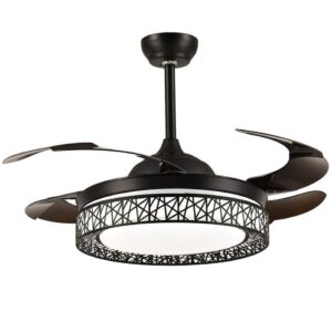 42" Retractable teto Fans com luminária Remote dimerizável Led 3 cor Changing Invisible Fan