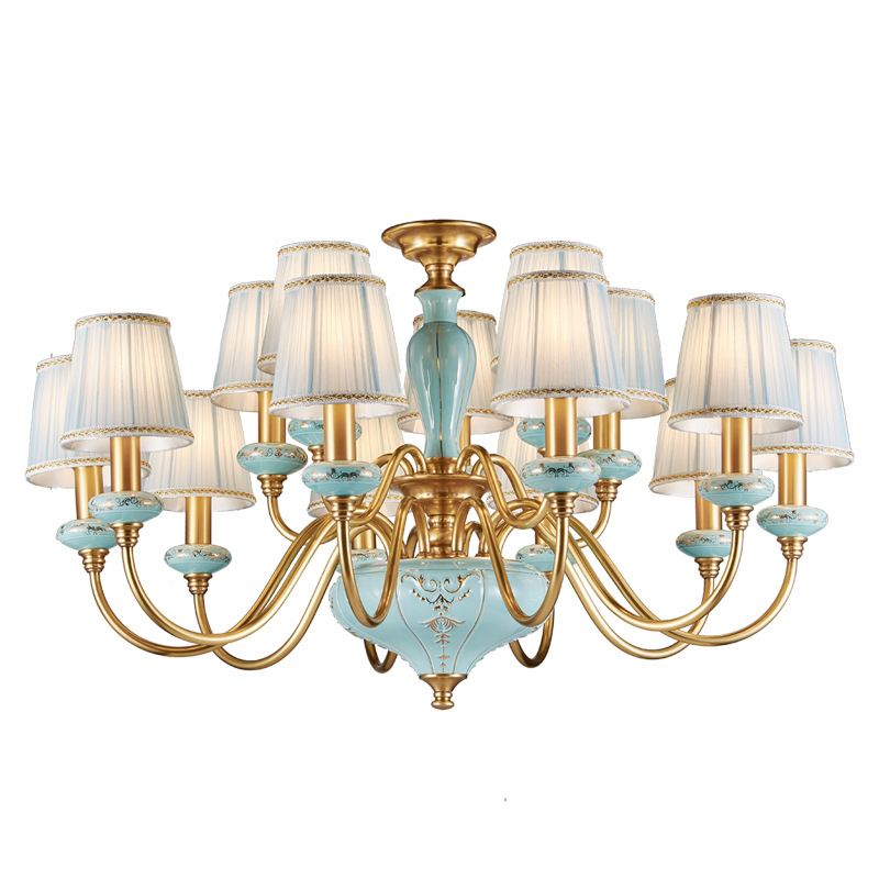 French estilo Big lustre 15 Arms Fancy luminária pendente Brass iluminação