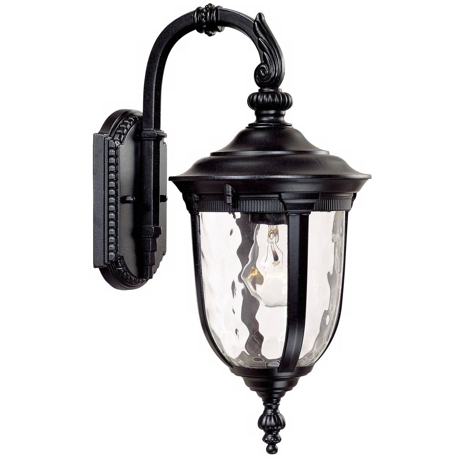 rústico externo Wall luminária preto 16.5" Hammered Glass para Exterior