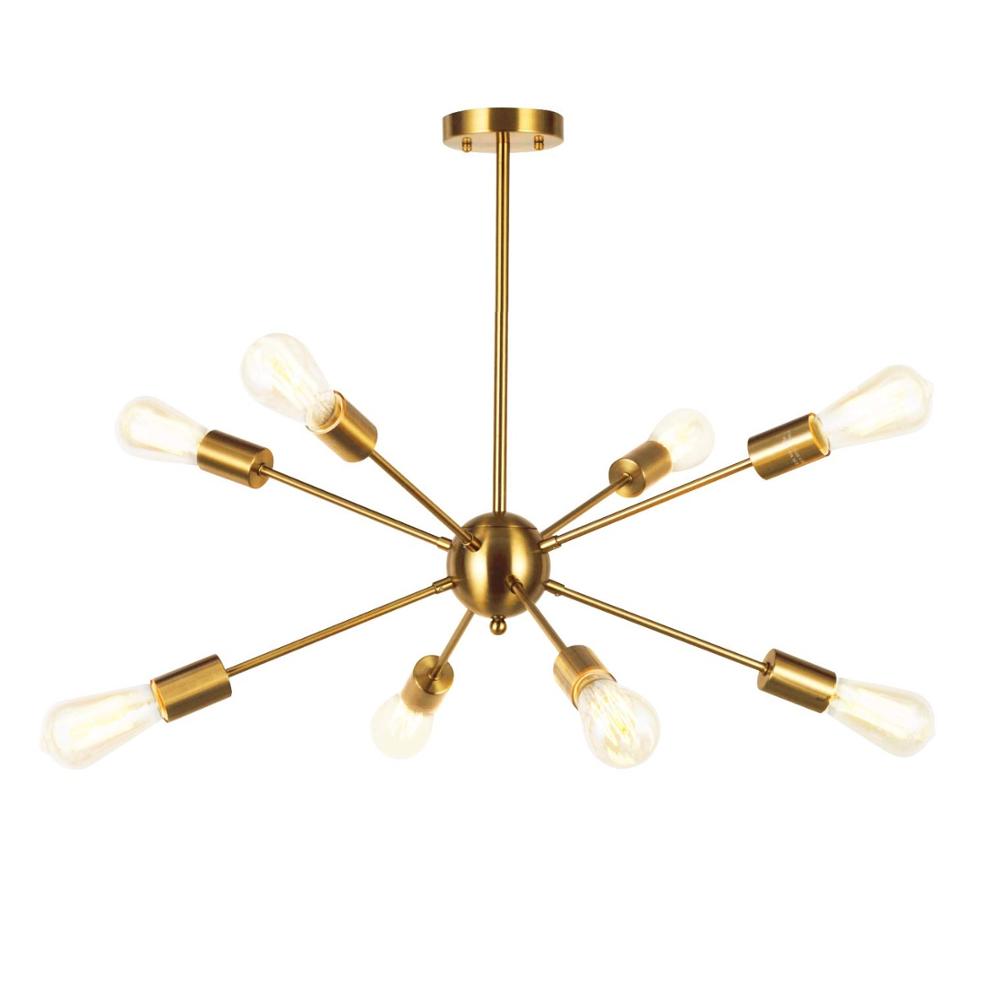 8 Chandeliers luminárias Sputnik luminárias Deeper Gold Semi embutir teto estilo