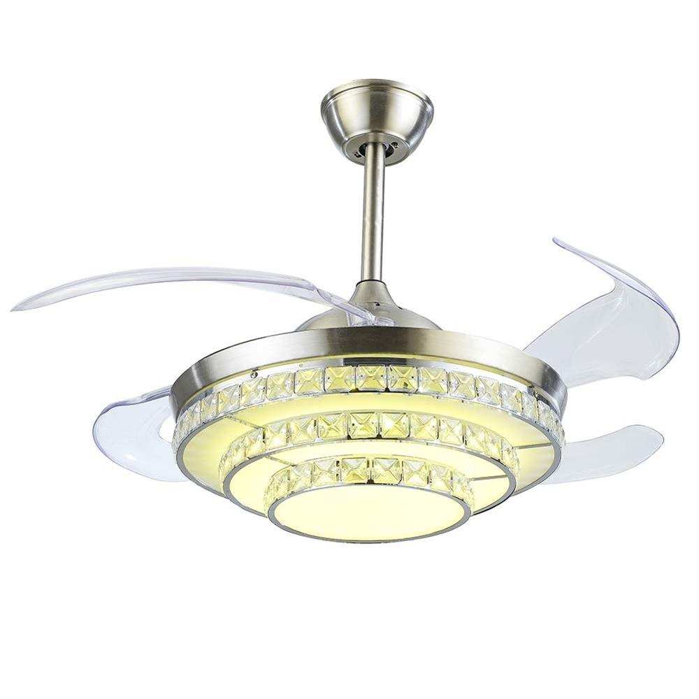 42" Silver cristal Invisible teto Fan luminária com controle remoto 3 cor Changes LED lustre Fan lâmpada