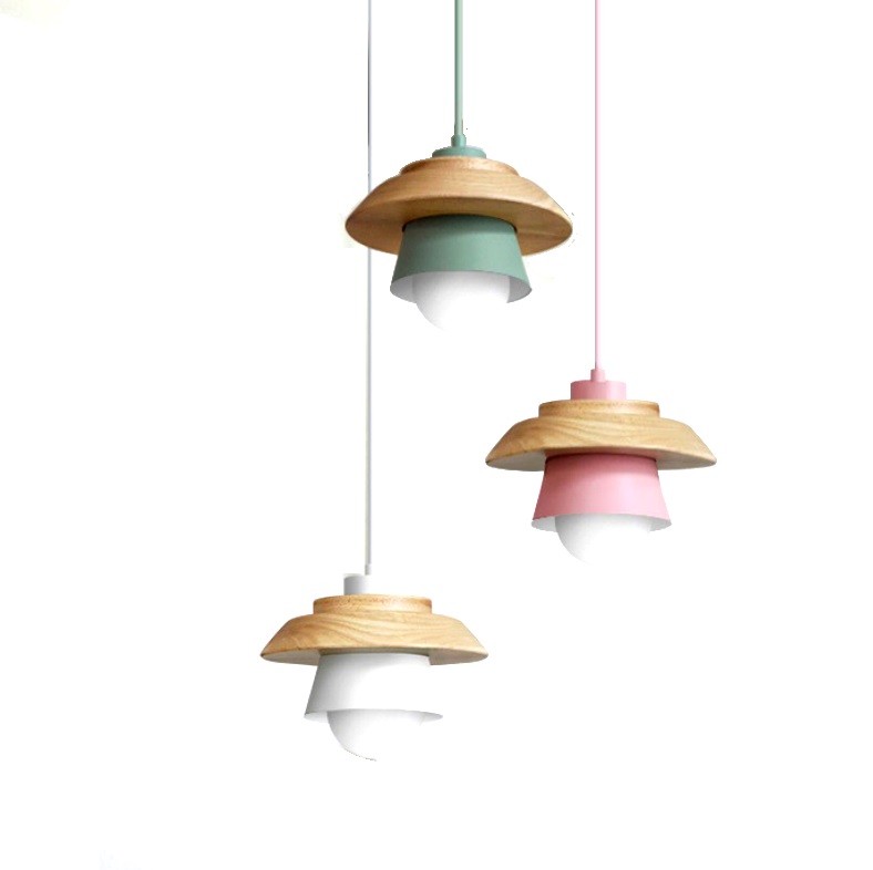 nórdico Colorful pendentes Macaron Lampshade Hanging lâmpada Led Loft Hanglamp