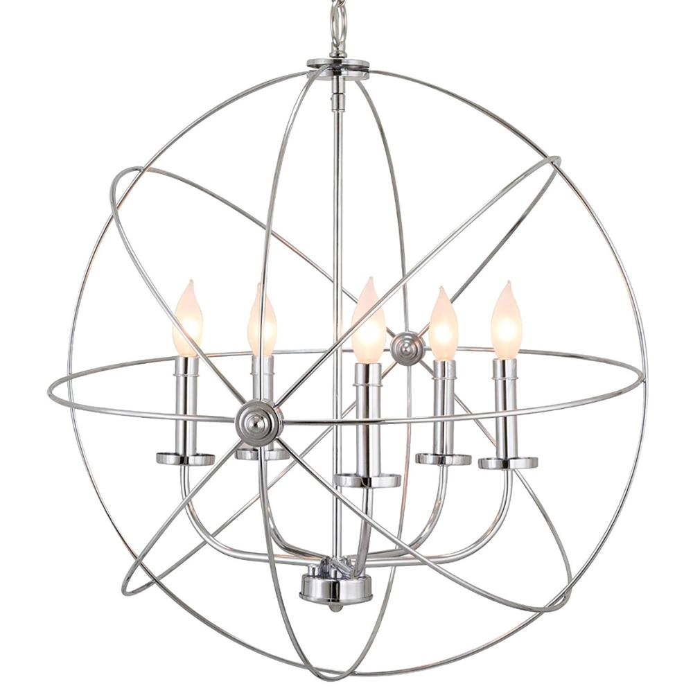 5-Light Antique Bronze Sphere Cage Globe Flush Mount Chandelier