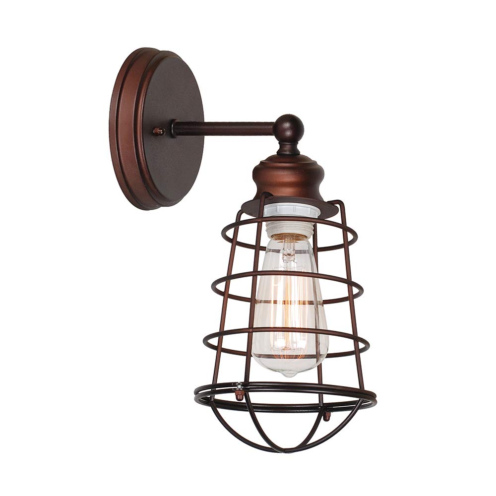 Shinetime 1 Light Industrial Wire Cage Wall Sconce Rustic Farmhouse Style Wall Light for Bathroom Living Room Kitchen (Bronze)