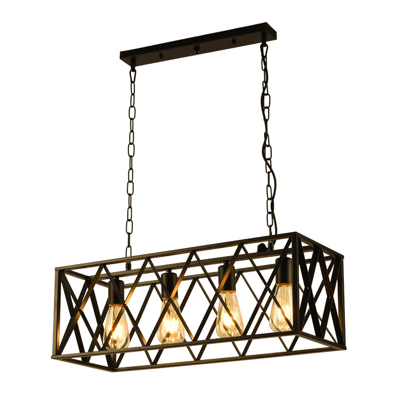 industrial cozinha Island iluminação com 4 E26 Sockets Rectangular vintage pendente estilo fazenda Hanging luminária de teto luminária