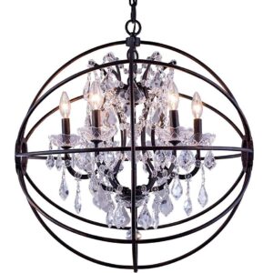 6 luminária Candelabra cristal 22" rústico Antique Atom Orbed ferro Frame Globe bola lustre luminária pendente