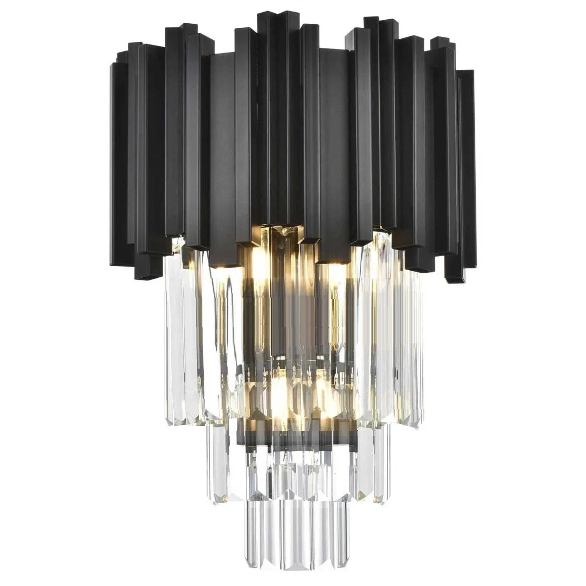 moderno cristal preto ferro Single Wall Sconces luminária lâmpada com Clear Glass Prisms para sala de jantar e quarto