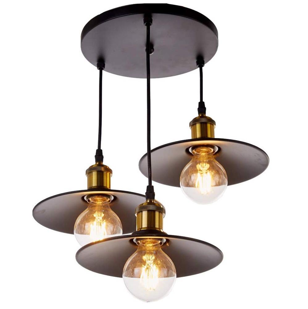 Shinetime 3-luminária industrial preto acabamento Metal Shade pendente suspenso lâmpada de teto luminária