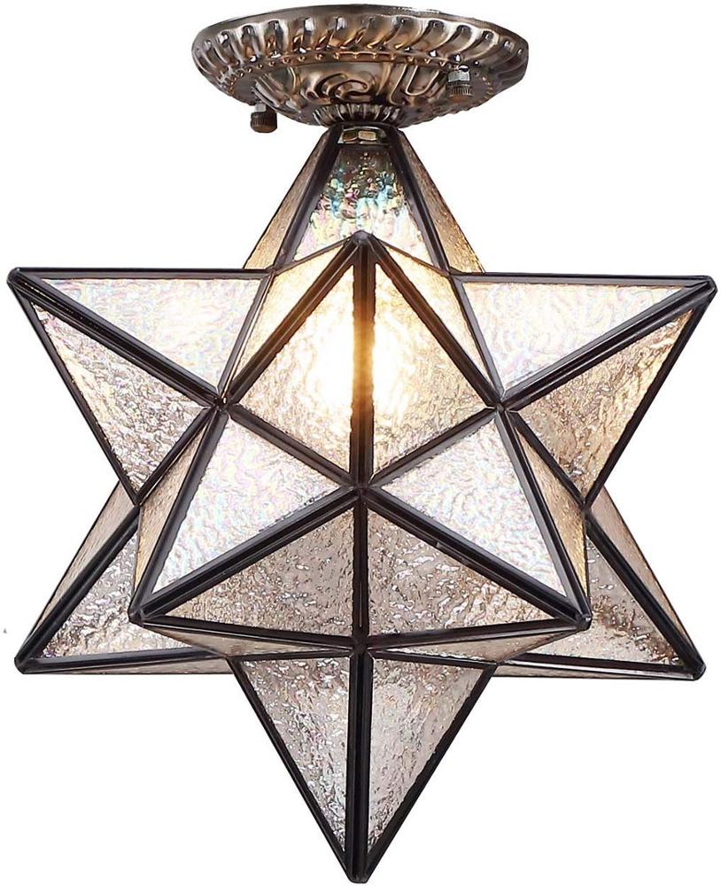 Shinetime Moravian Star Tiffany estilo Stained Glass Semi embutir teto luminária