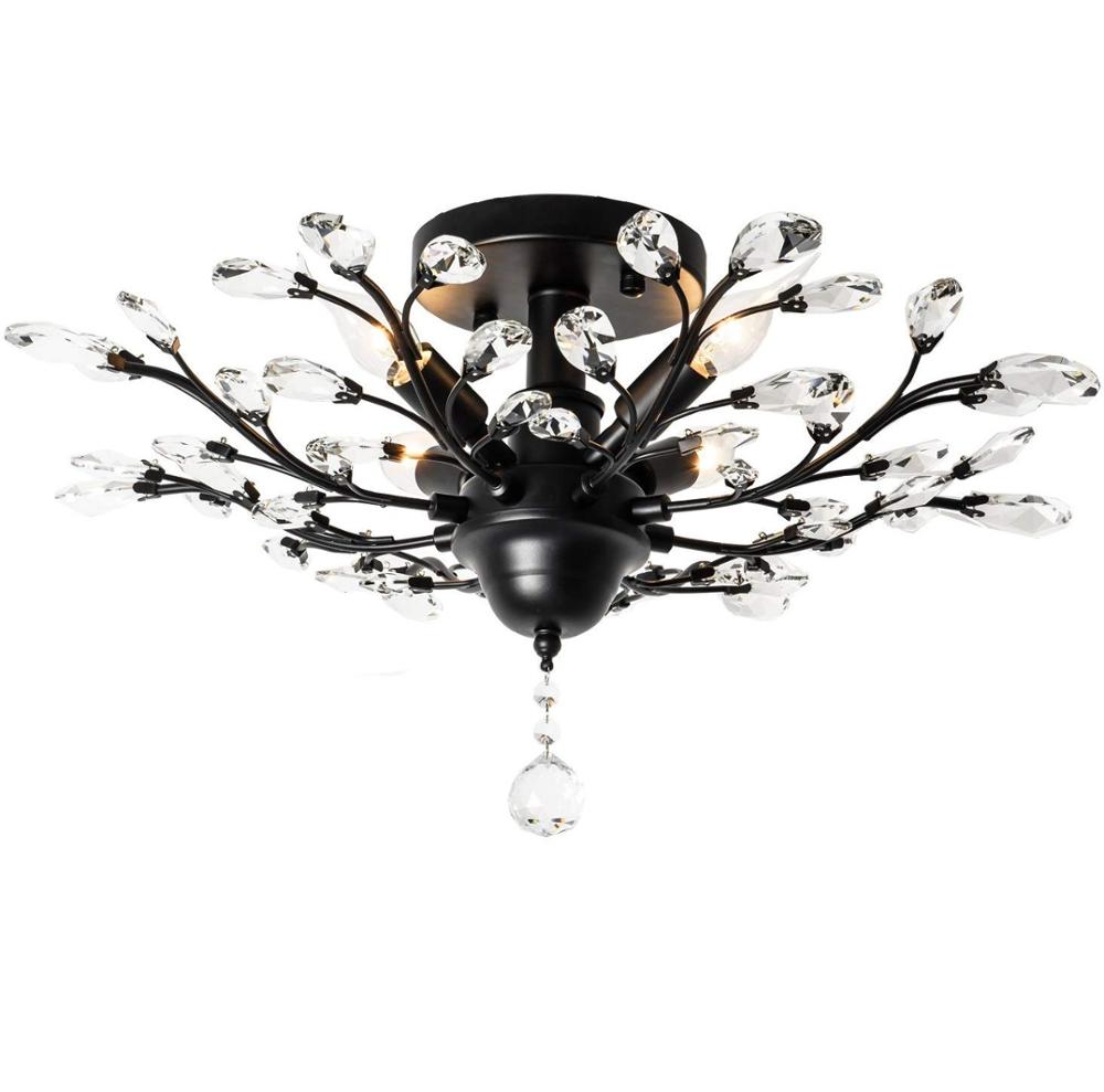 vintage cristal Branches Chandeliers preto luminária de teto Flush Mounted luminária com 4 luminária 160W