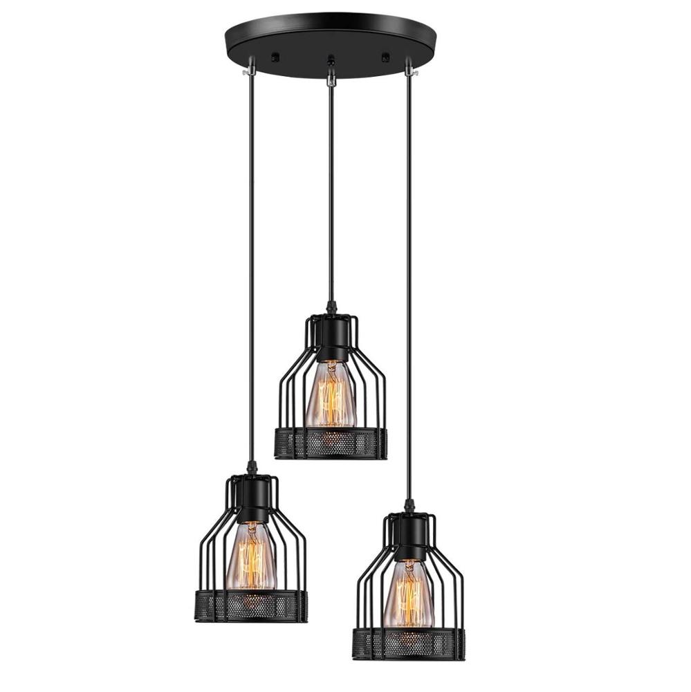 industrial pendente E27 Base Metal Caged vintage pendente suspenso 3-luminárias rústico pendente luminária