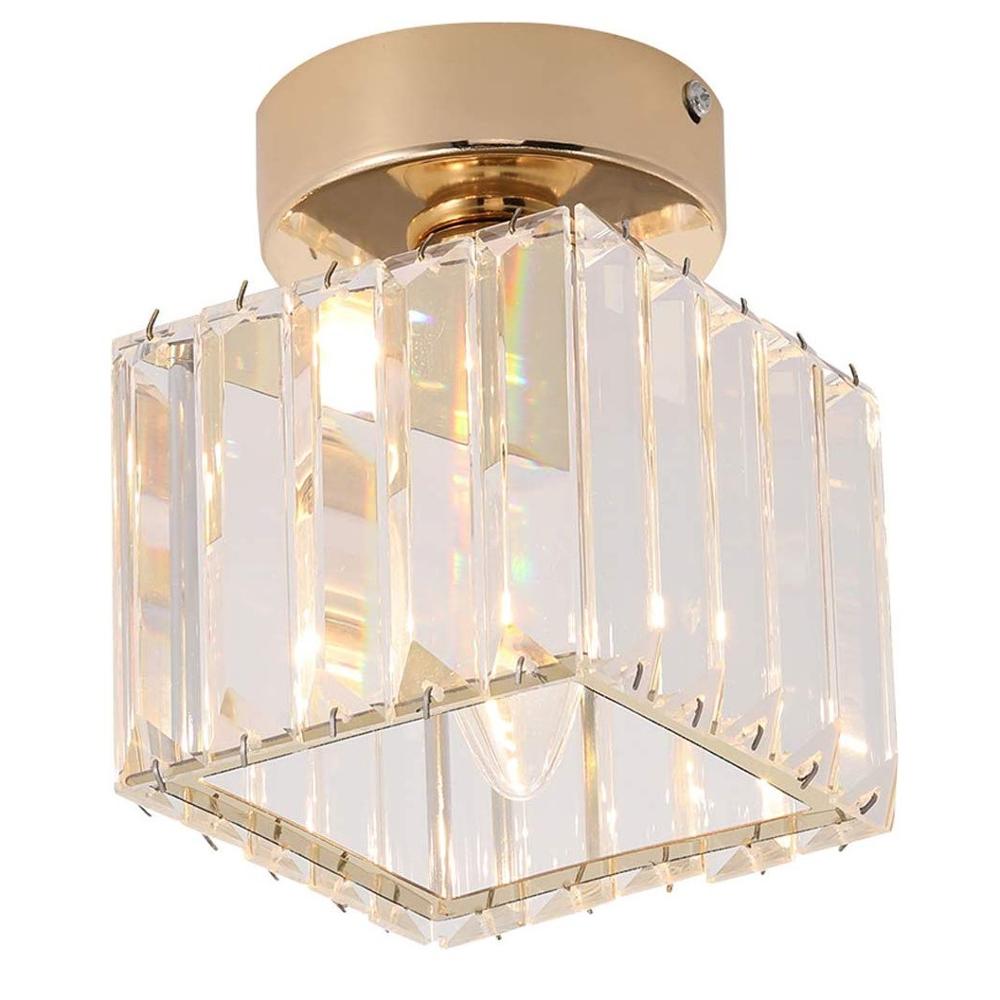 Gold Glass embutir luminária de teto moderno Semi cristal pendente para corredor Entryway quarto