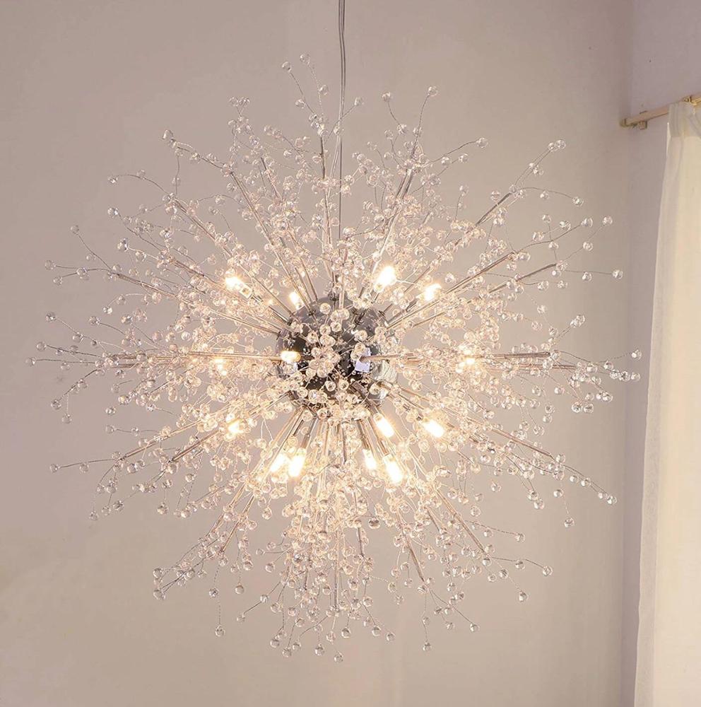 moderno Hanging Decorative Holiday Dandelion cristal lustre Luxury Led luminária iluminação lâmpada pendente