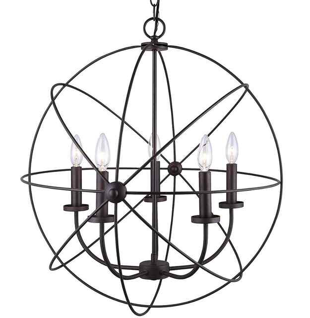 Shinetime Antique Bronze Sphere Cage Globe embutir lustre 5 lâmpadas
