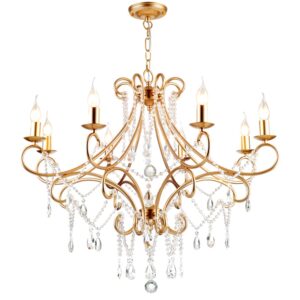 8 luminária Brass cristal Victorian lustre com K9 cristal gota grande Antique lustre para sala de estar