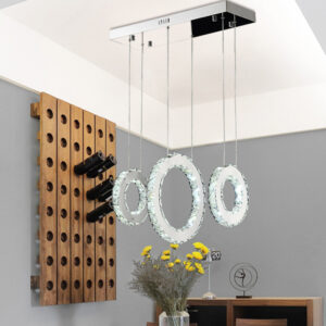 dimerizável Silver moderno cristal lustre iluminação para sala de estar 3 Rings cristal Led iluminação com controle remoto