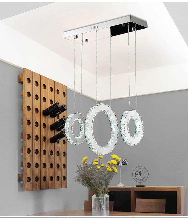 dimerizável Silver moderno cristal lustre iluminação para sala de estar 3 Rings cristal Led iluminação com controle remoto